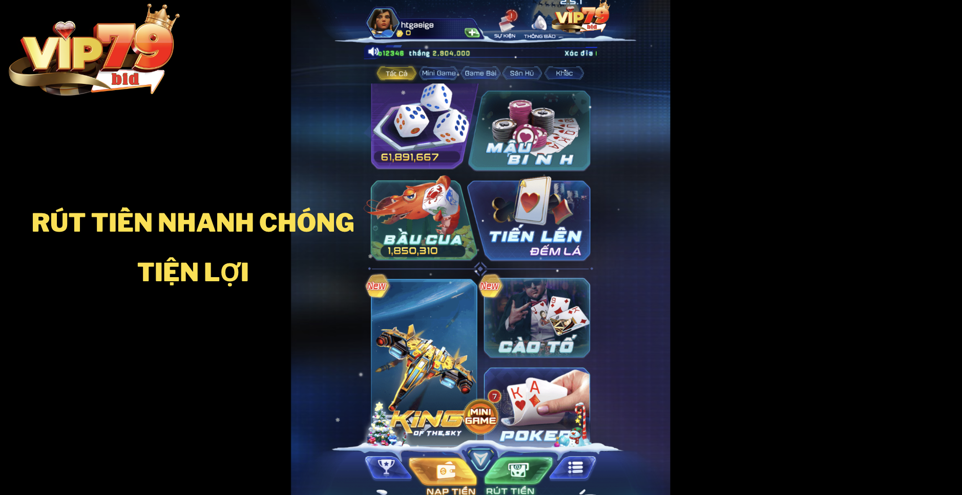 Những điều kiện khi rút tiền tại cổng game Vip79