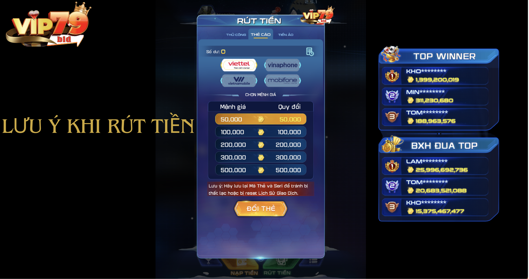 Những lưu ý khi rút tiền Vip79